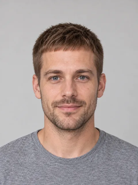 Caesar Cut hairstyle on a model
