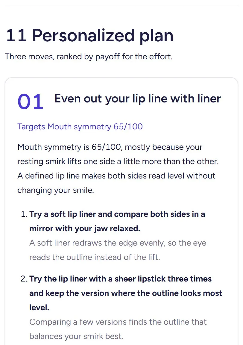 Sample report: the ranked personalized plan