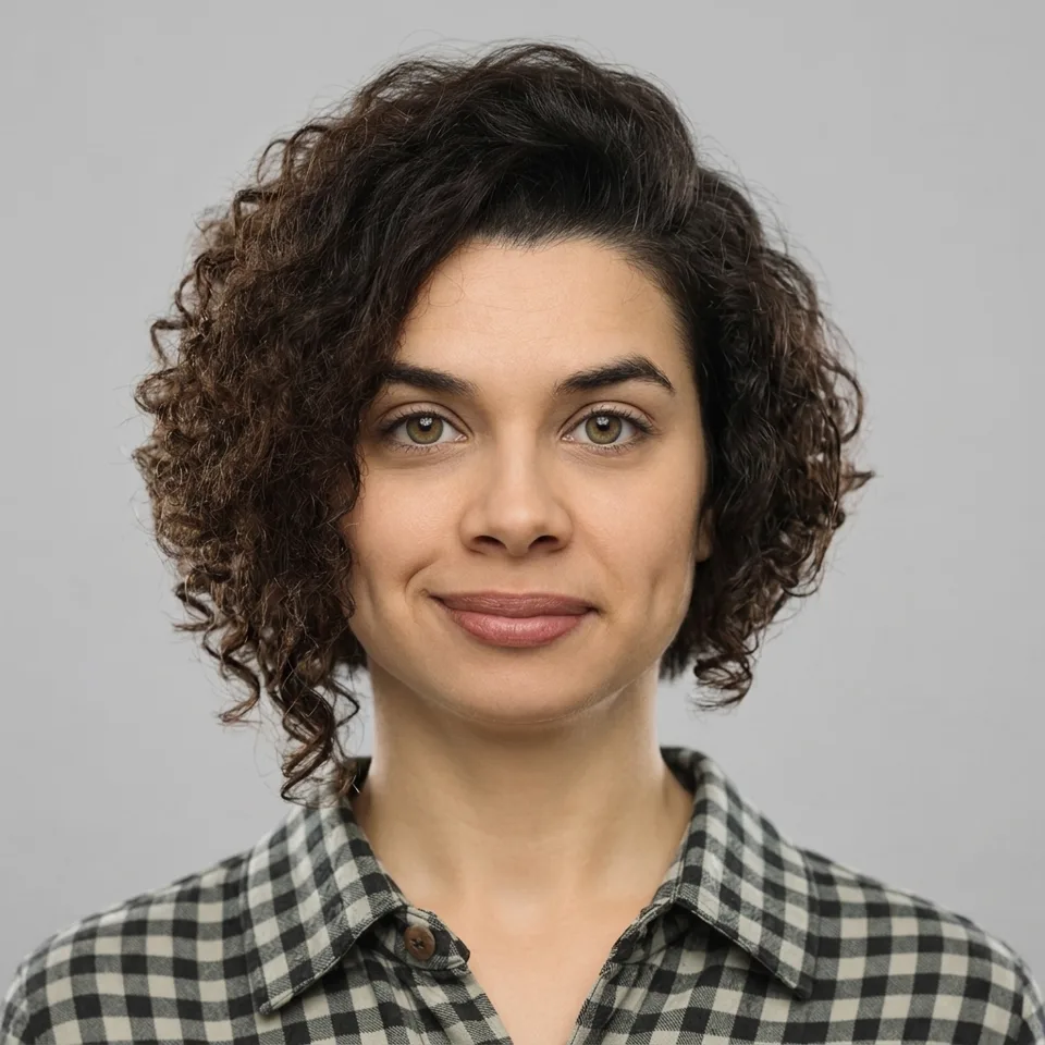 Angled curly bob with a stacked nape preview